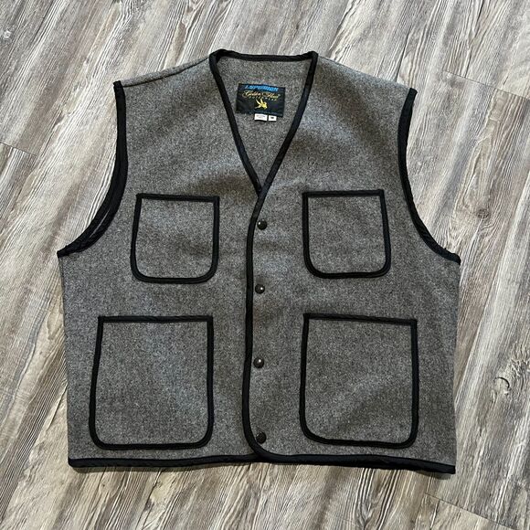 I. Spiewak Golden Fleece Wool Vest Gray Black Trim M - Picture 1 of 5